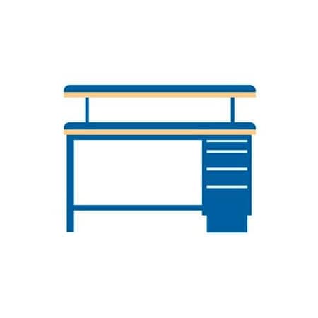 Lista International 60x30x47.25 Cabinet & Leg workstation w/4 drawers, adj. riser shelf/static dis. top TB3201-SDB6030